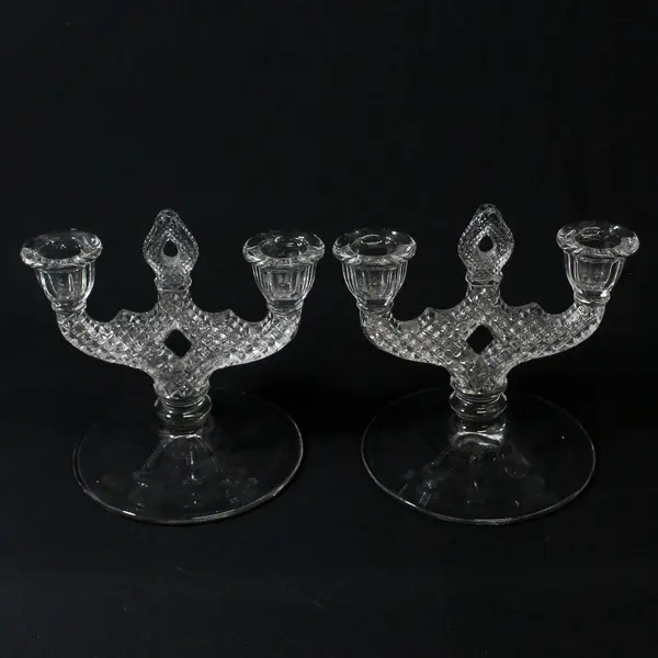 Set Of 2 Westmoreland Double English Hobnail Pattern Clear Glass Candleholders