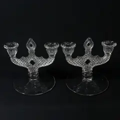 Set Of 2 Westmoreland Double English Hobnail Pattern Clear Glass Candleholders