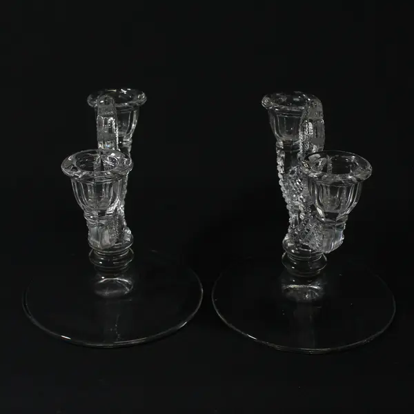 Set Of 2 Westmoreland Double English Hobnail Pattern Clear Glass Candleholders