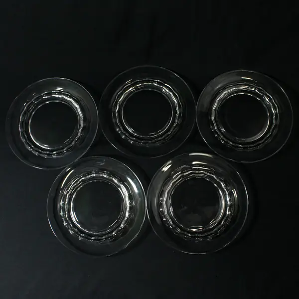 Set of 5 Clear Glass Salad Plates with An inner scalloped Band 7.5"