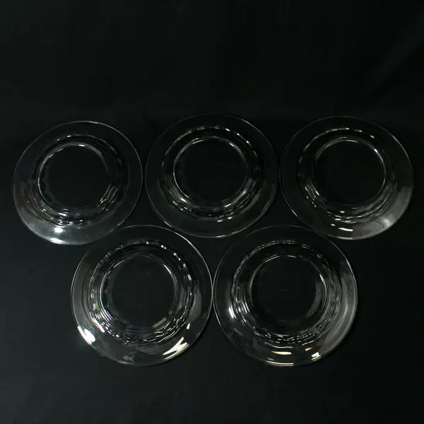 Set of 5 Clear Glass Salad Plates with An inner scalloped Band 7.5"