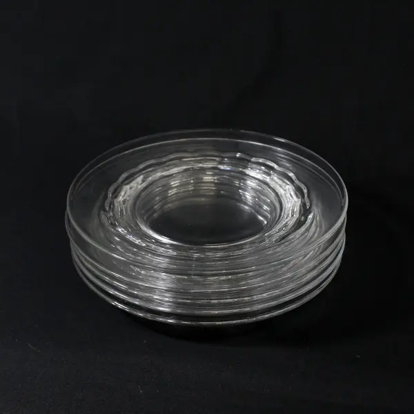 Set of 5 Clear Glass Salad Plates with An inner scalloped Band 7.5"