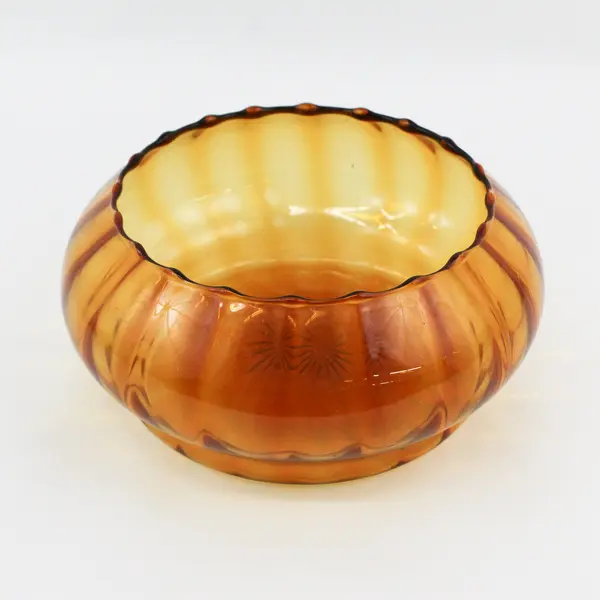 Vintage Amber Ribbed Glass Bowl Made in Italy Flat Bottom 9in