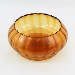 Vintage Amber Ribbed Glass Bowl Made in Italy Flat Bottom 9in