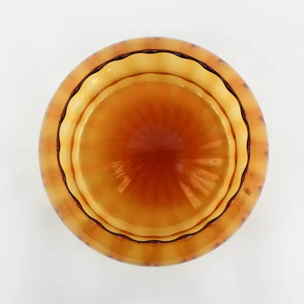 Vintage Amber Ribbed Glass Bowl Made in Italy Flat Bottom 9in