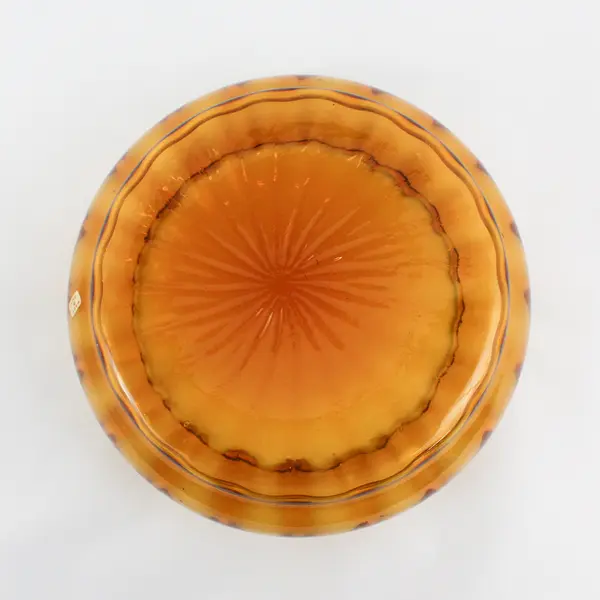 Vintage Amber Ribbed Glass Bowl Made in Italy Flat Bottom 9in