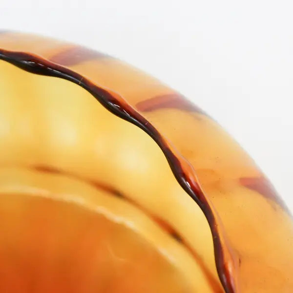 Vintage Amber Ribbed Glass Bowl Made in Italy Flat Bottom 9in