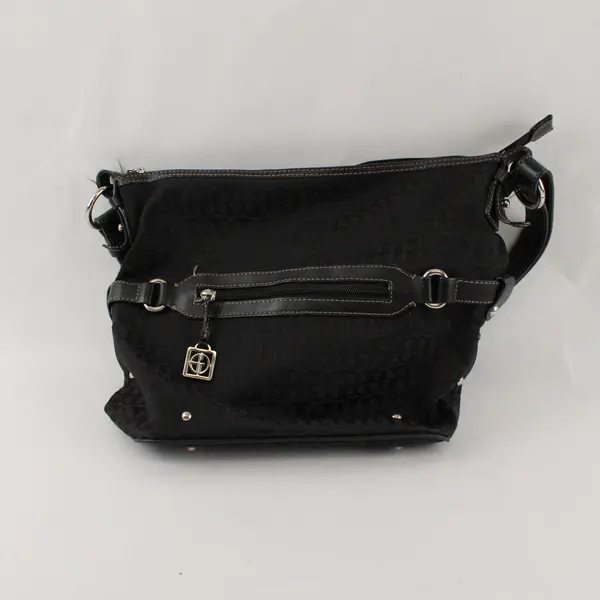 Giani Bernini Black Logo Print Leather Trim Shoulder Bag Purse