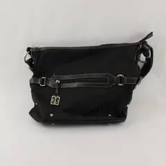 Giani Bernini Black Logo Print Leather Trim Shoulder Bag Purse