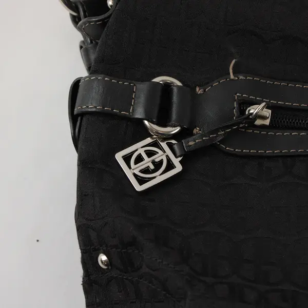 Giani Bernini Black Logo Print Leather Trim Shoulder Bag Purse