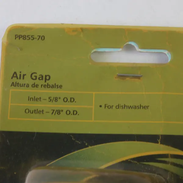Plumb Pak PP855-70 Dishwasher Air Gap 5/8 in OD Inlet 7/8 in OD Outlet Gold