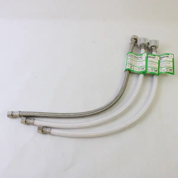Homewerks Worldwide Lot of 3 Faucet Supply Lines 20in 3/8 Comp 1/2 FIP SS PVC