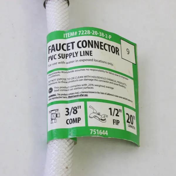 Homewerks Worldwide Lot of 3 Faucet Supply Lines 20in 3/8 Comp 1/2 FIP SS PVC