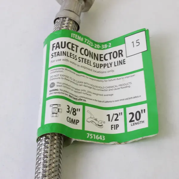 Homewerks Worldwide Lot of 3 Faucet Supply Lines 20in 3/8 Comp 1/2 FIP SS PVC
