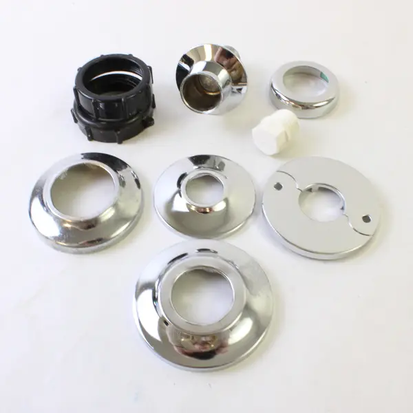 Lot of Chrome Plumbing Trim Plates Black Plastic Rings White Fitting