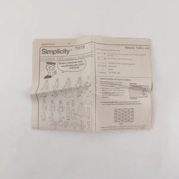 2002 Simplicity Sewing Patterns for Dummies Fashion Doll Clothes Cut 7073