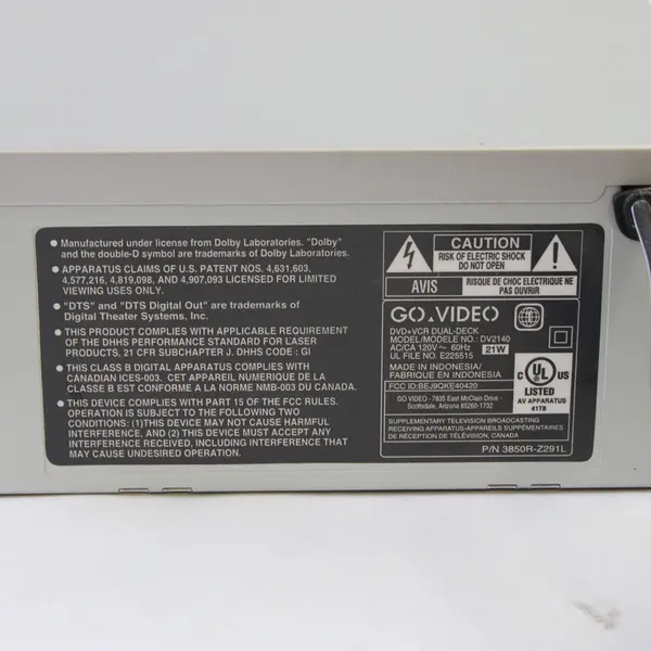 Go Video DV2140 DVD VCR Combo Player w/ Remote & Manual Power On Tested