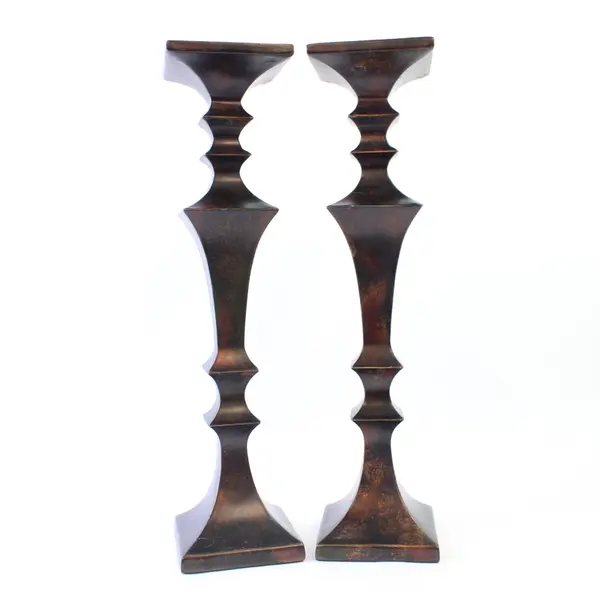 Vintage Dark Wood Candlestick Holders Pair Rustic 17.75in Mantel