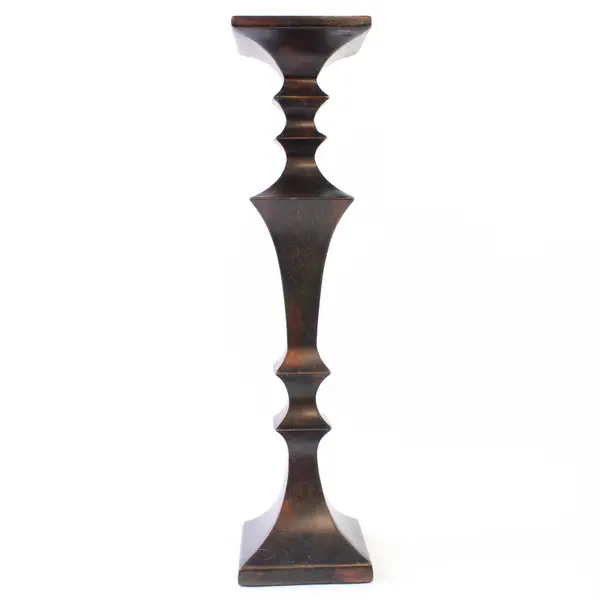 Vintage Dark Wood Candlestick Holders Pair Rustic 17.75in Mantel