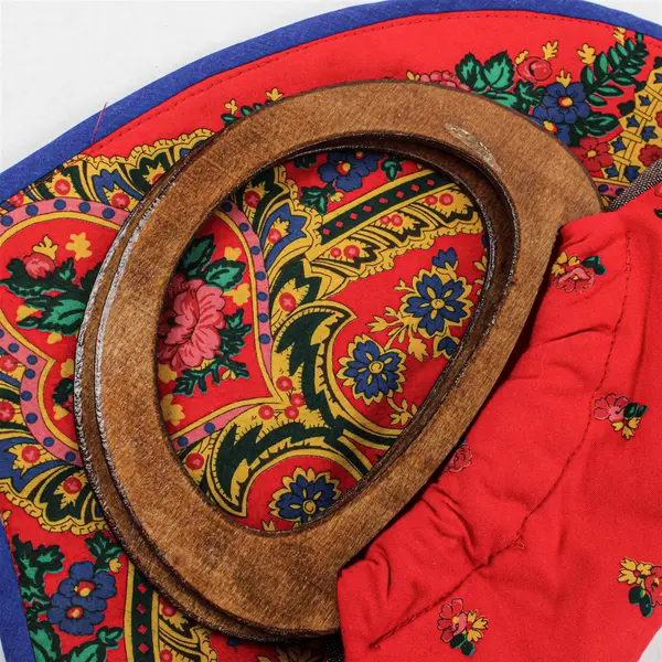 Traditional Folk Style Handbag Wooden Handles Red Blue Pink Yellow