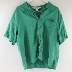 Vintage Nordstrom Green Short Sleeve Button-Up Silk Blouse Women's 16