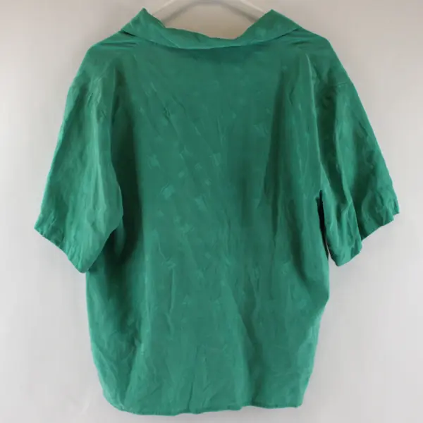 Vintage Nordstrom Green Short Sleeve Button-Up Silk Blouse Women's 16