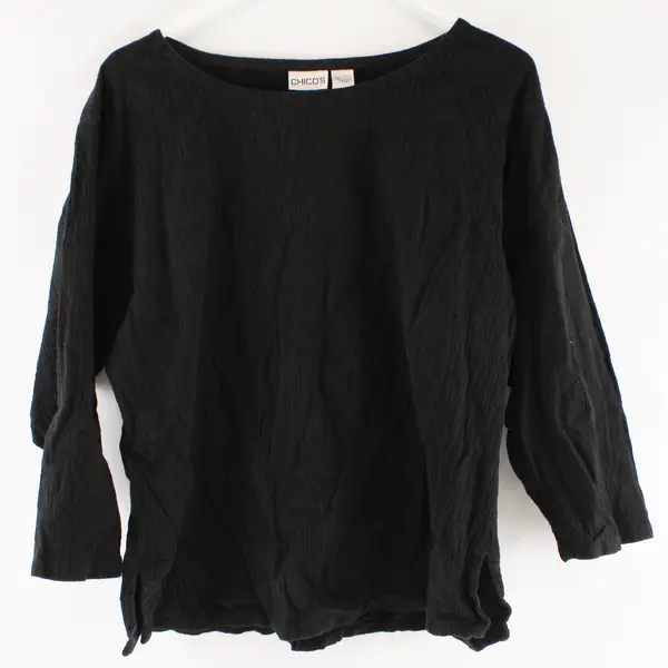 Chico's Black 3/4-Sleeve Cotton Top Women's Size 3