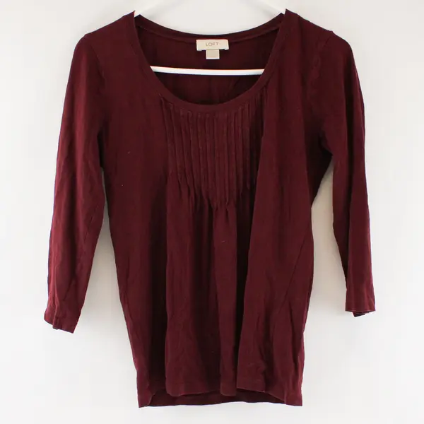 Ann Taylor Loft Burgundy 3/4-Sleeve Shirt Women's Small