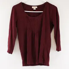 Ann Taylor Loft Burgundy 3/4-Sleeve Shirt Women's Small