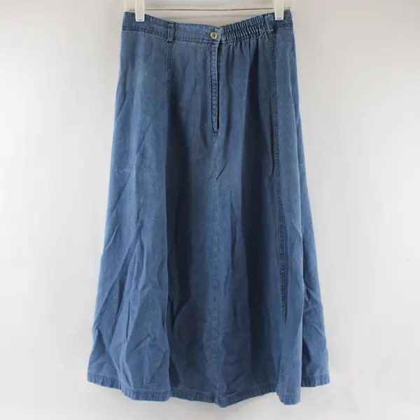 Sigrid Olsen Essentials Blue Linen Blend Midi Skirt Petite Size 10