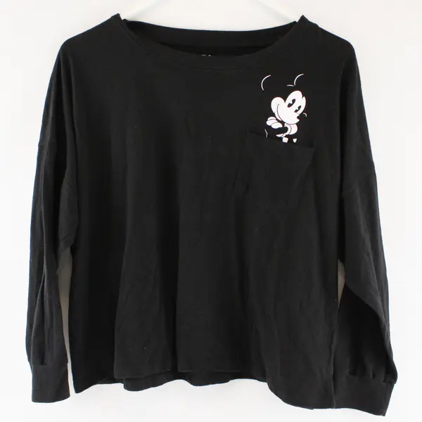 Disney Black Long-Sleeved Mickey Mouse T-Shirt Women's Size Large