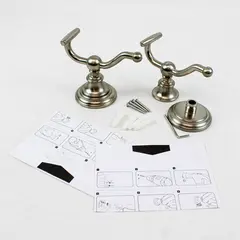 Lot of 2 Brushed Nickel Double Robe Hooks Wall Mount Bathroom Hardware