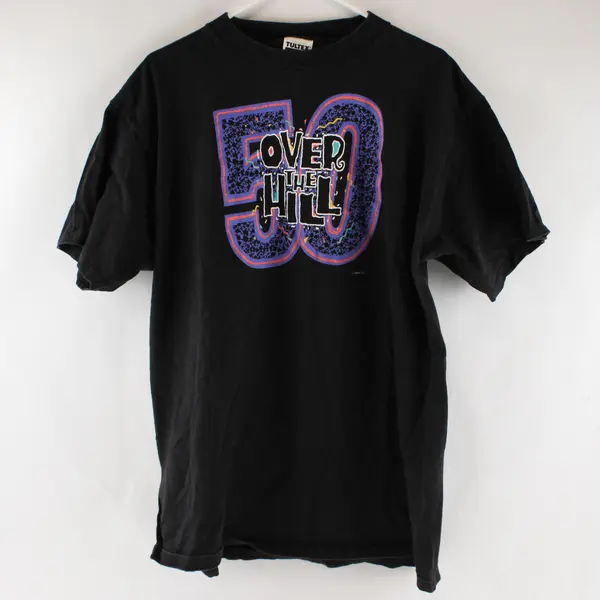 90's Tultex Men's XL Black & Multicolor Graphic "50 Over The Hill" Cotton Tee