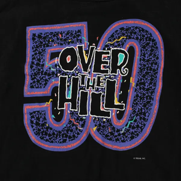 90's Tultex Men's XL Black & Multicolor Graphic "50 Over The Hill" Cotton Tee