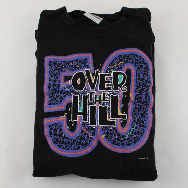 90's Tultex Men's XL Black & Multicolor Graphic "50 Over The Hill" Cotton Tee