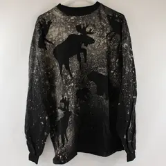 D.F. Designs Mens XL Black Long Sleeve Wildlife Bleach Design T-Shirt