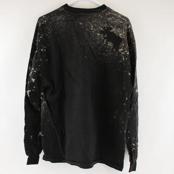 D.F. Designs Mens XL Black Long Sleeve Wildlife Bleach Design T-Shirt