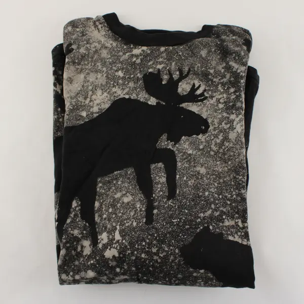 D.F. Designs Mens XL Black Long Sleeve Wildlife Bleach Design T-Shirt