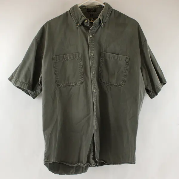 Canyon Guide Men's L Olive Green Short Sleeve Cotton Button Up Shirt Pre-Owned