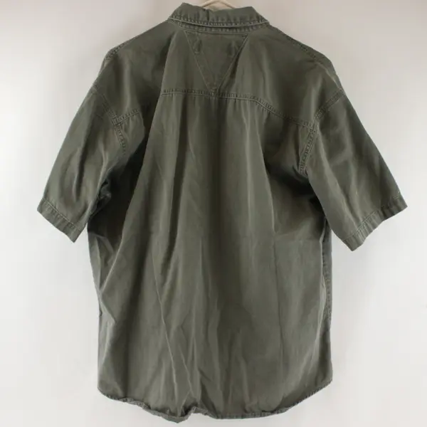 Canyon Guide Men's L Olive Green Short Sleeve Cotton Button Up Shirt Pre-Owned
