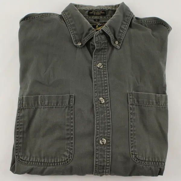 Canyon Guide Men's L Olive Green Short Sleeve Cotton Button Up Shirt Pre-Owned