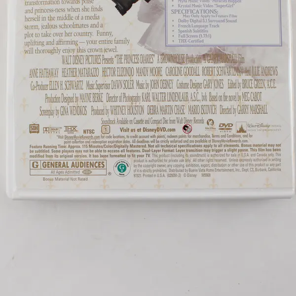The Princess Diaries Directed By Garry Marshall (DVD, 1 Disc, 2001, Disney)