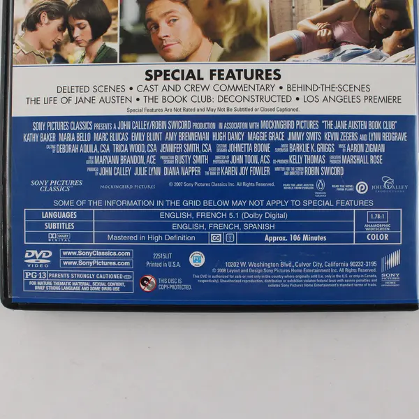 The Jane Austen Book Club Directed By Robin Swicord (DVD, 1 Disc, 2008, Sony) 