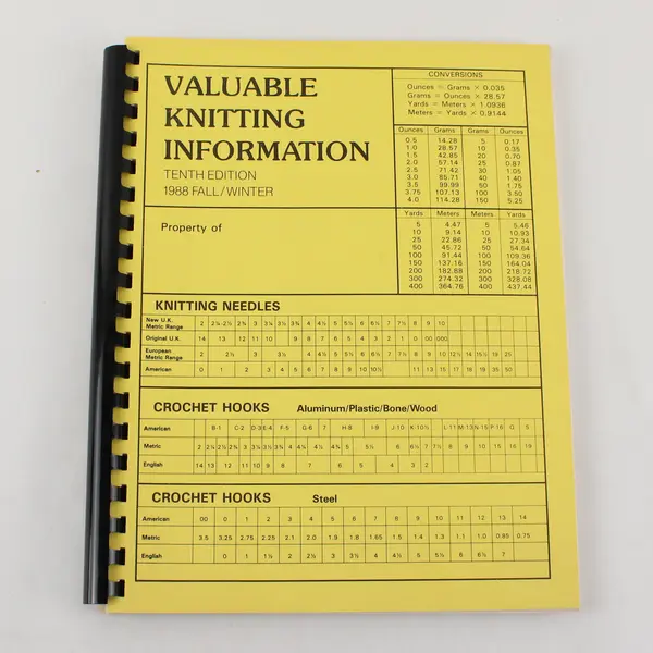 Valuable Knitting Information Tenth Ed 1988 Fall/Winter Comb Bound