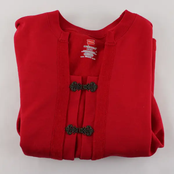 Hand Altered Hanes EcoSmart Womens M Red Fleece Cardigan Hook-and-Eye LS