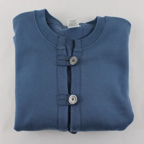 Hand Altered Gildan Women's Blue L Sweatshirt Cardigan Button Loop Closure