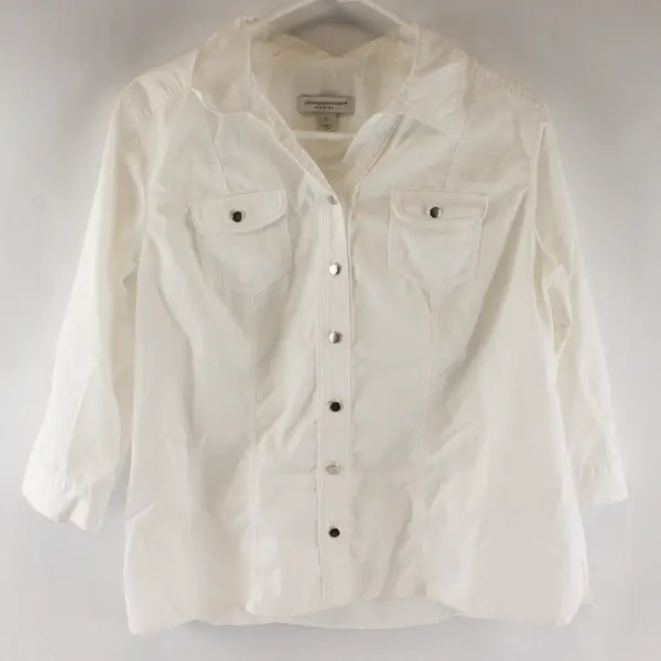Christopher & Banks Womens Petite P/L White Snap Front Blouse