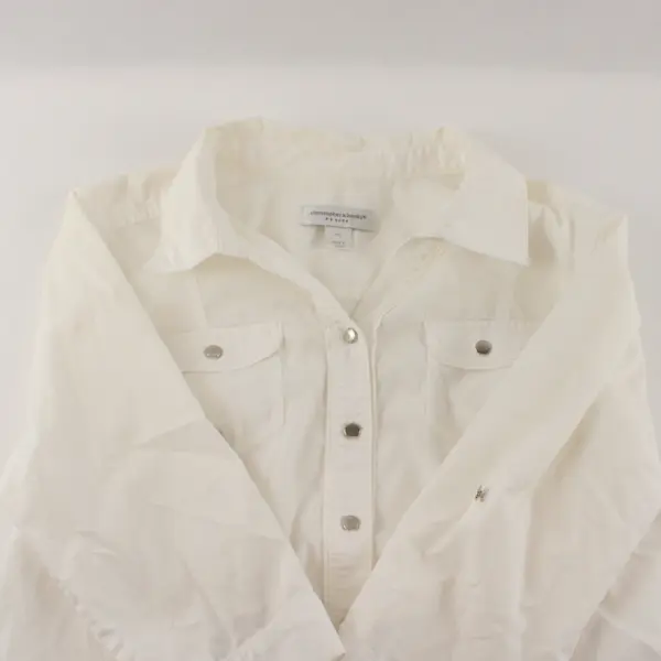 Christopher & Banks Womens Petite P/L White Snap Front Blouse