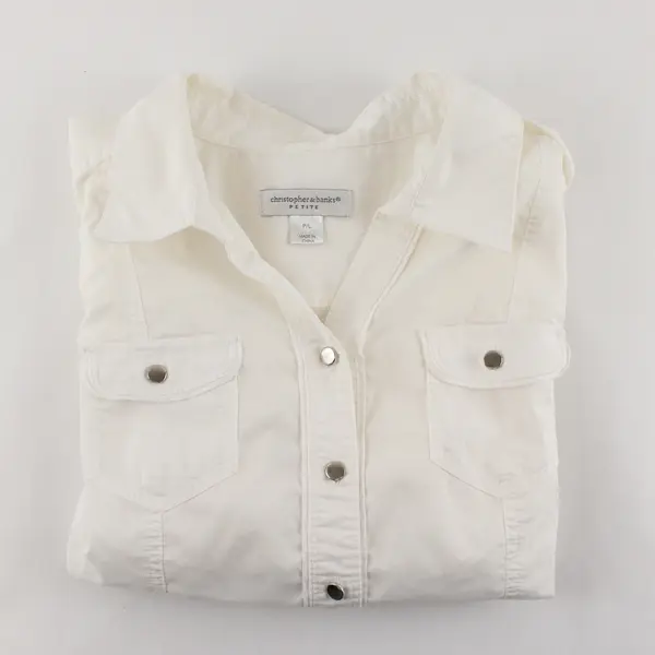 Christopher & Banks Womens Petite P/L White Snap Front Blouse