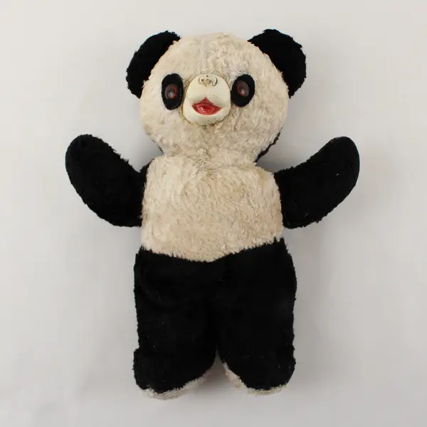 Vintage 1950's Rubber-Nose Stuffed Panda Bear Plush Toy - 12"